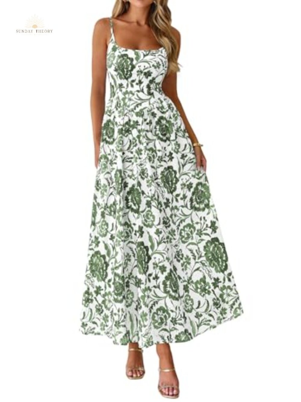 Boho Maxi Dress A-Line Eyelet Floral Sundress with Pockets